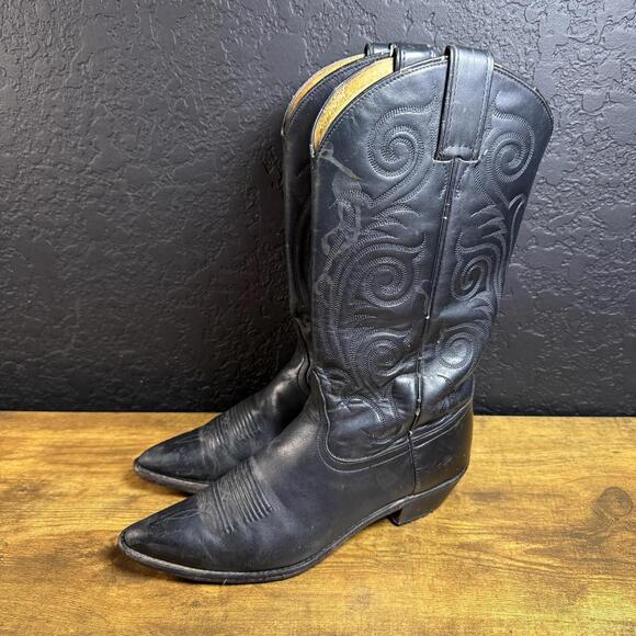 Tony‎ Lama Cowboy Western Riding Boots Mens Size 9B Black Leather Pointed Toe - Picture 3 of 7